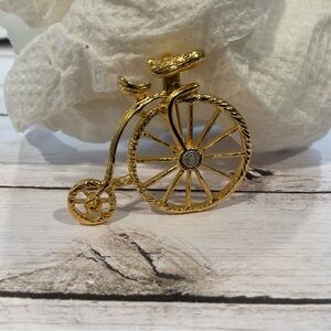 Unicycle Brooch with Tiny Diamond Chip in Wheel handmade 60s